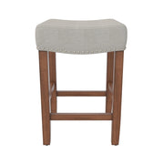 Upholstered Counter Height Bar Stool With Brass Nailhead Trim - Beige / Brown