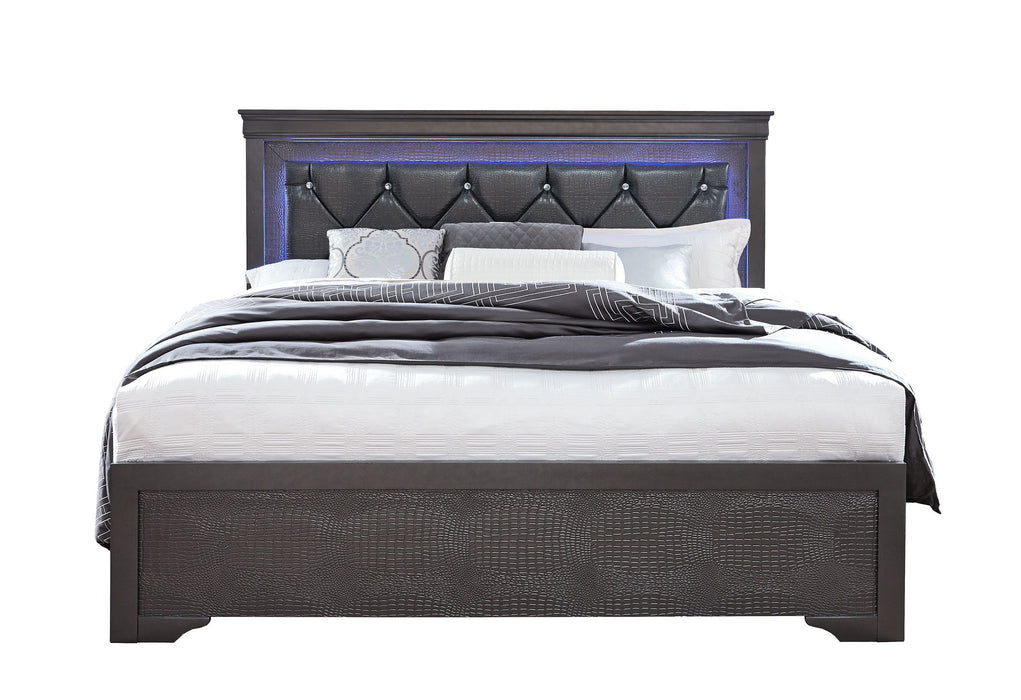 Pompei - Full Bed With LED - Metallic Gray