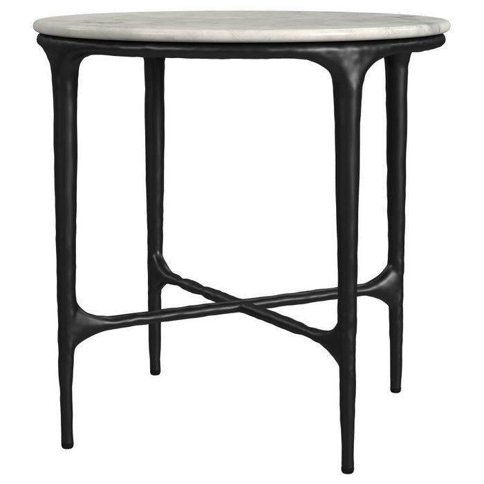 Hermas - Round Genuine Marble Top Metal End Side Table - White