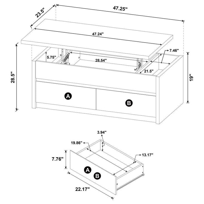 Knapp - Lift Top Cocktail Coffee Table With Dual Drawers - Black