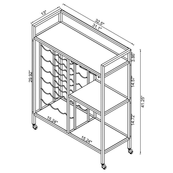 Derion - 3-Tier Rectangular Glass Shelf Metal Bar Cart - Chrome