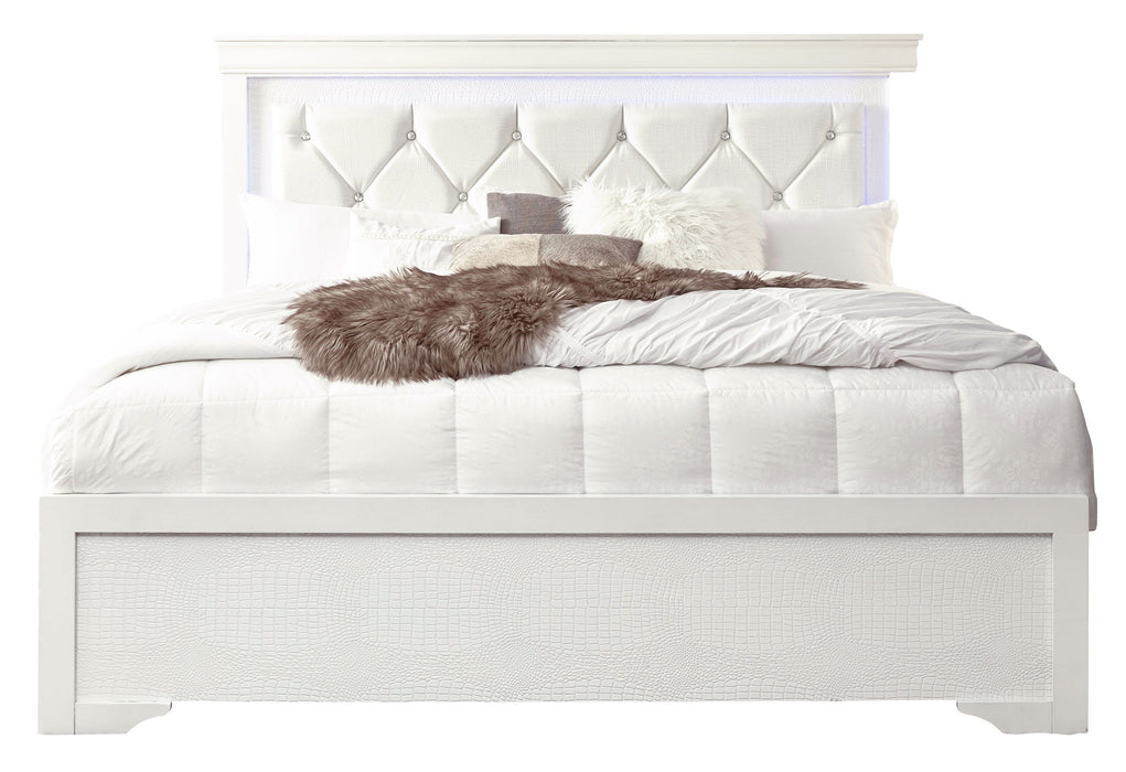 Pompei - King Bed With LED - Metallic White