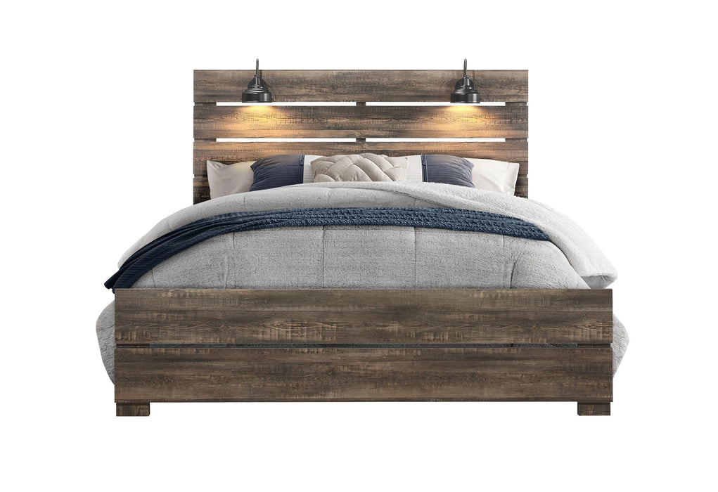 Linwood - 5 Piece King Bedroom Set With Lamps - Dark Oak