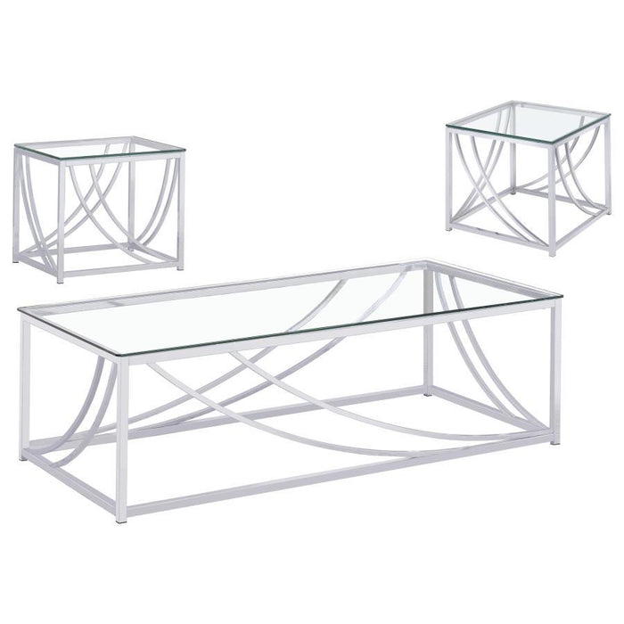 Lille - 3-Piece Glass Top Coffee End Sofa Table Set - Chrome