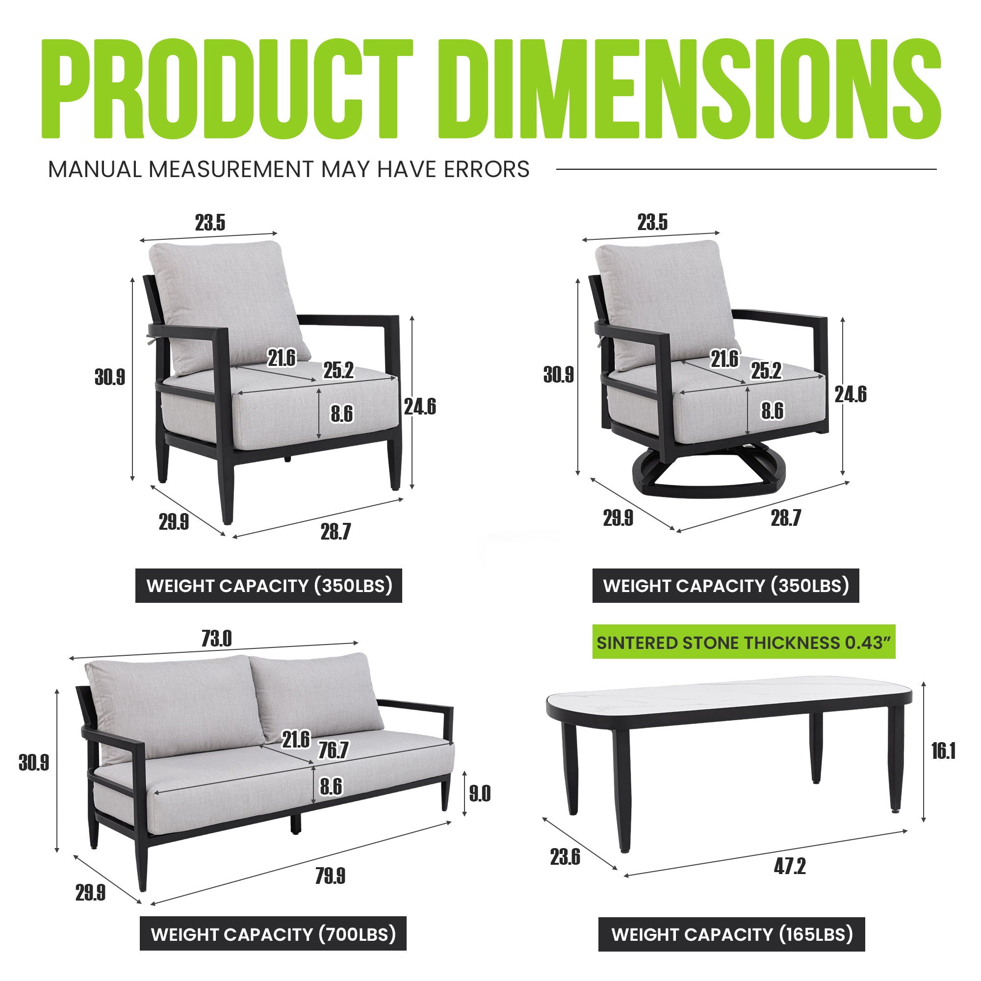 Outdoor Conversation Set With Chairs, Bench Sofa, Tables, Sunbrella Cushions