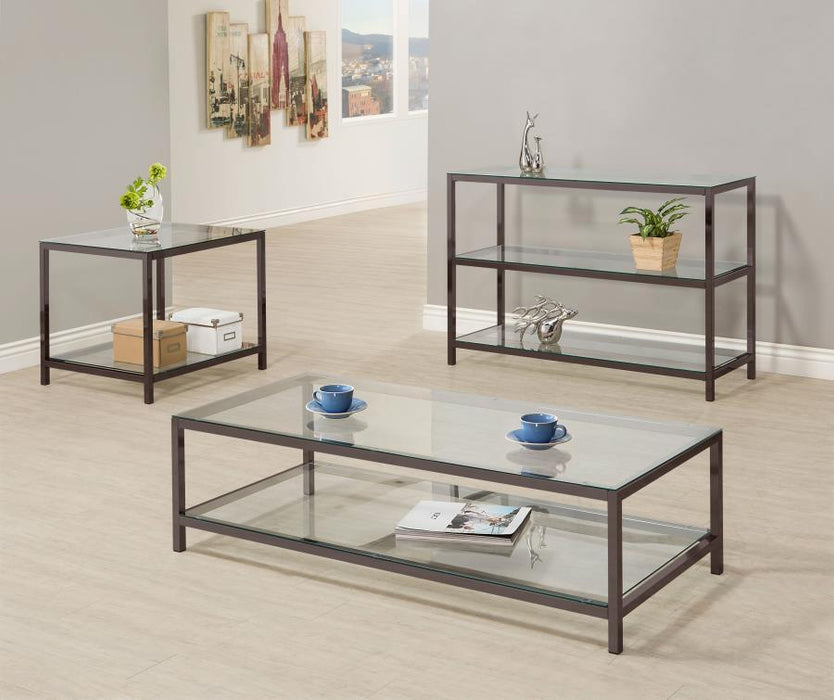 Trini - 2-Shelf Glass Top Entryway Console Table - Black Nickel