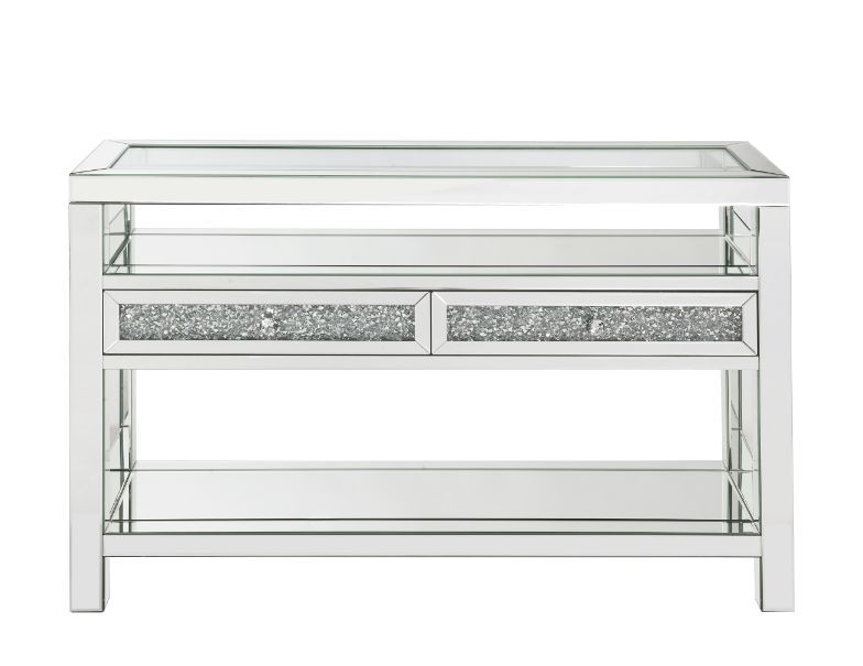 Noralie - Accent Table With Glass Top - Mirrored & Faux Diamonds - 32"