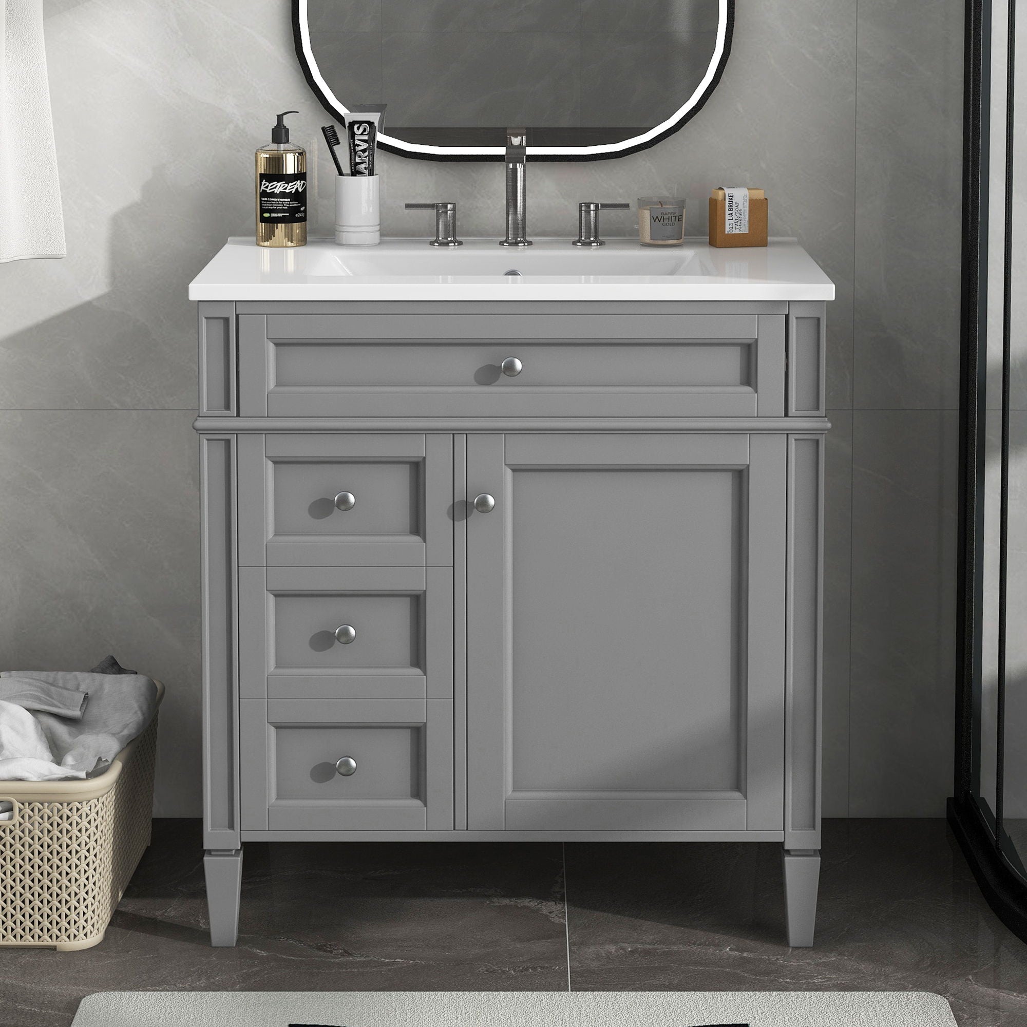 Bathroom Vanity With 2 Drawers And Tip-Out Drawer, Storage Cabinet