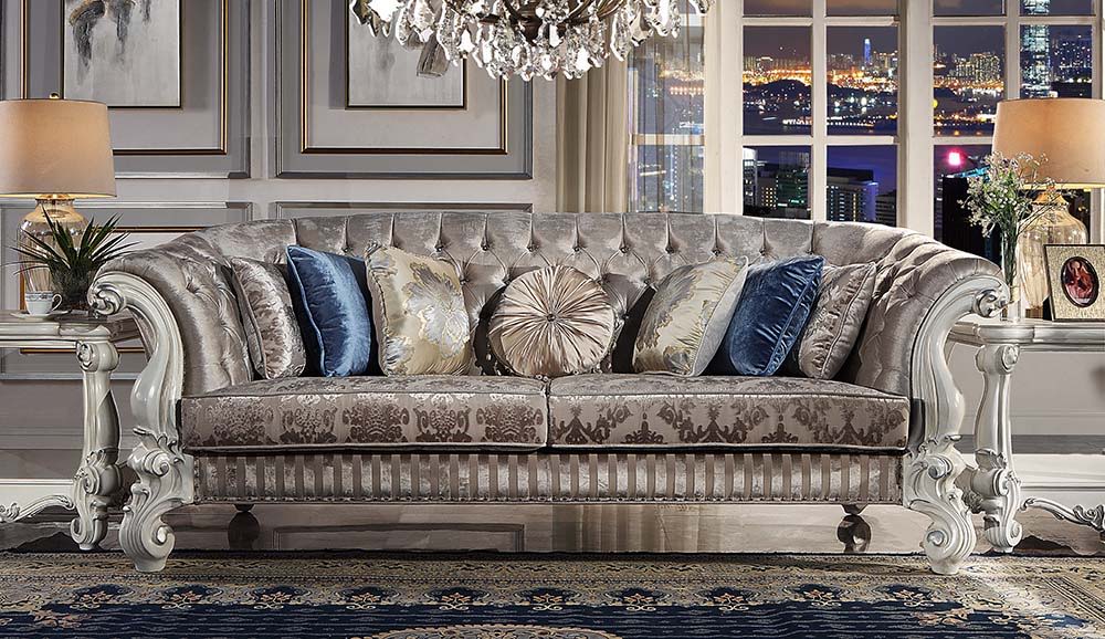 Versailles - Sofa - Ivory Fabric & Bone White Finish