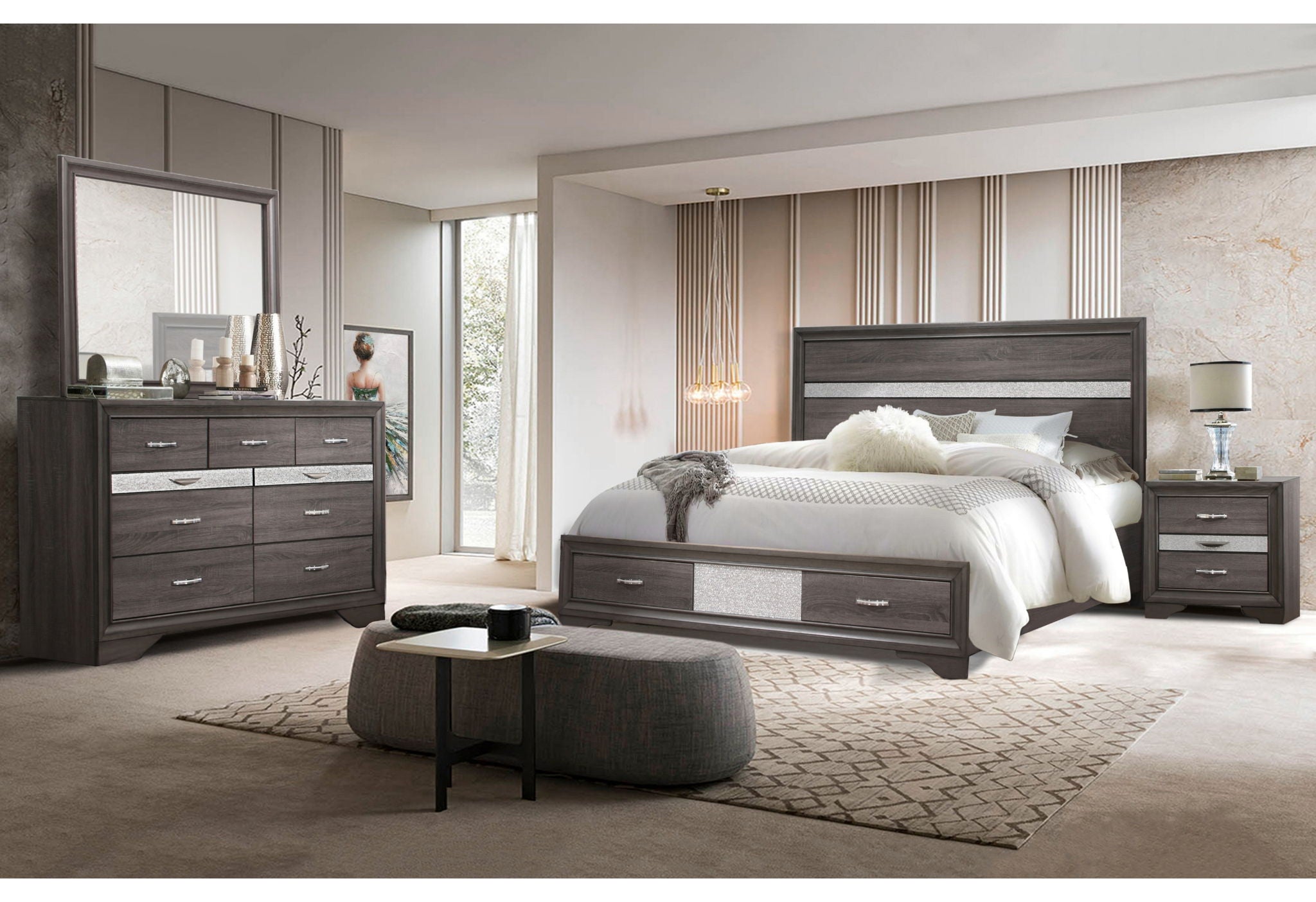 Seville - 5 Piece King Bedroom Set - Dark Gray