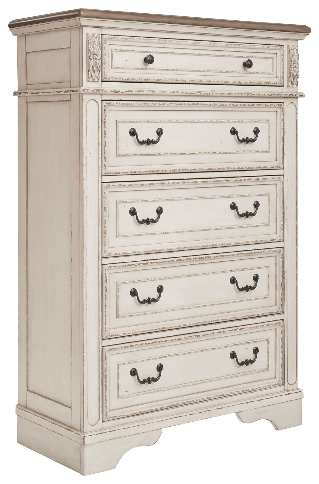 Realyn - Five Drawer Chest - White / Brown / Beige