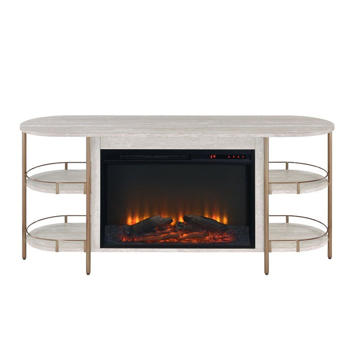 Valene - Console Table With Fireplace - White