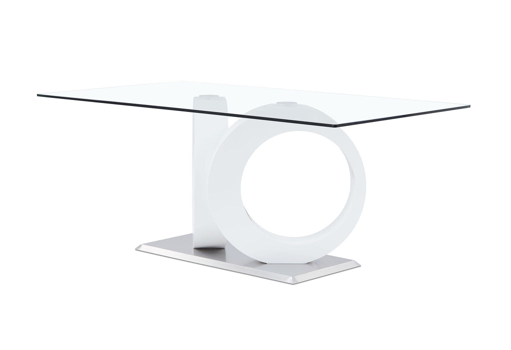 D9002 - Dining Table - Clear / Silver / White