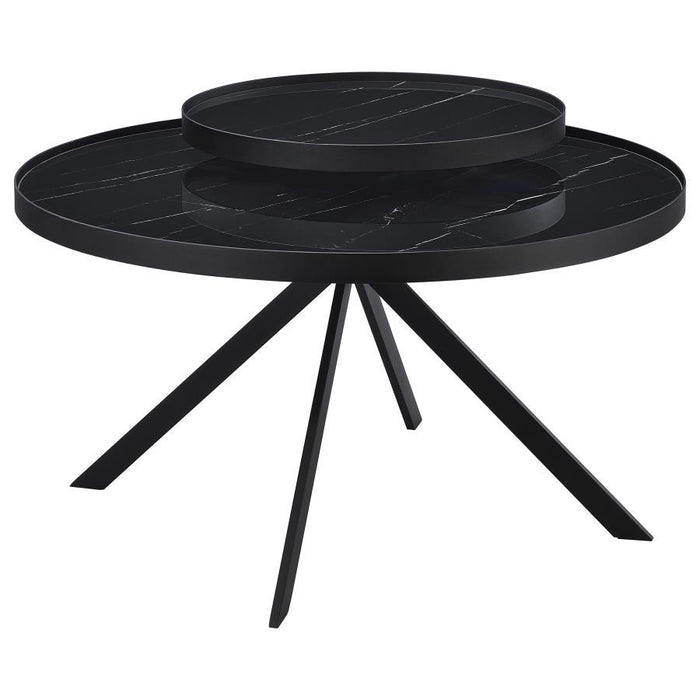 Briggs - Round Marble Printed Glass Top Coffee Table