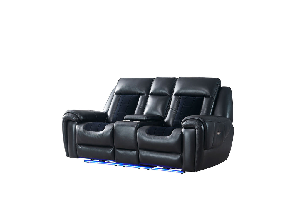 U0700 - Velvet Power Reclining Sofa / Power Console Reclining Loveseat - Blanche Black / Velvet